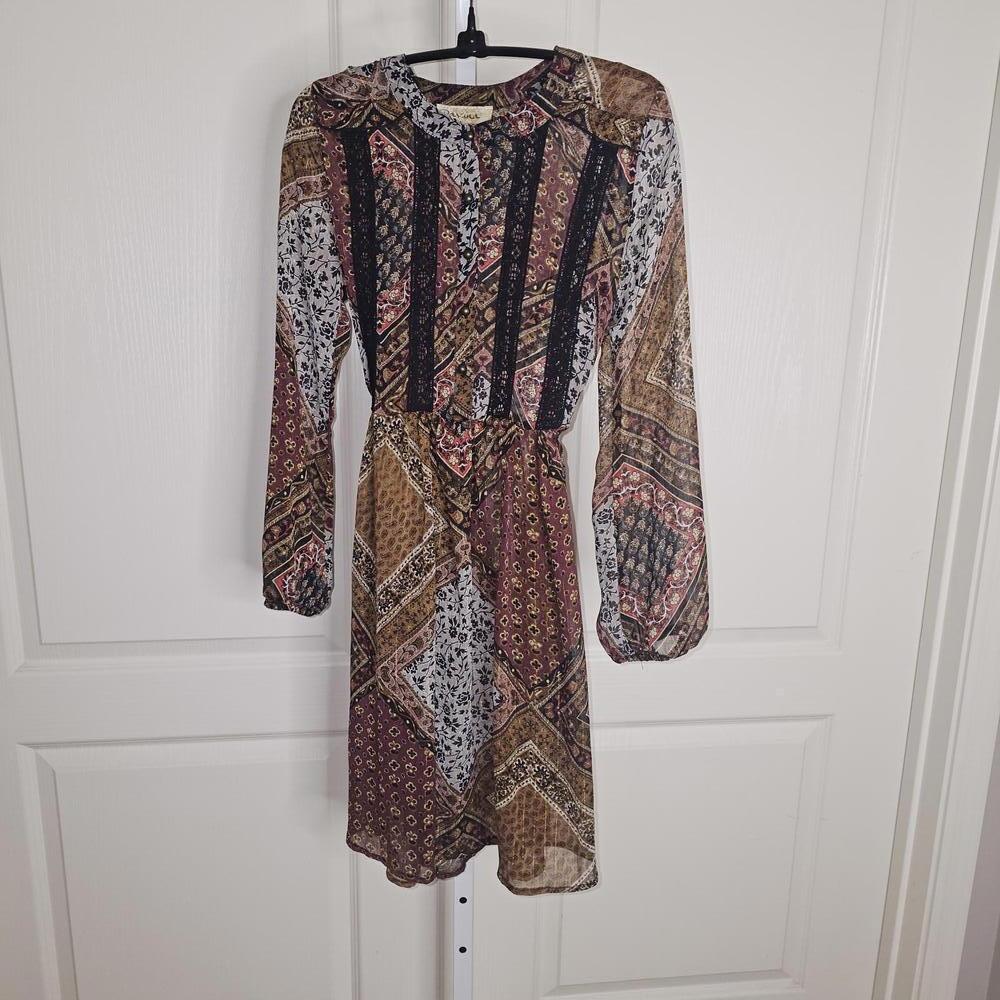 Davina Women's Long Sleeve Patchwork Print Dress XS